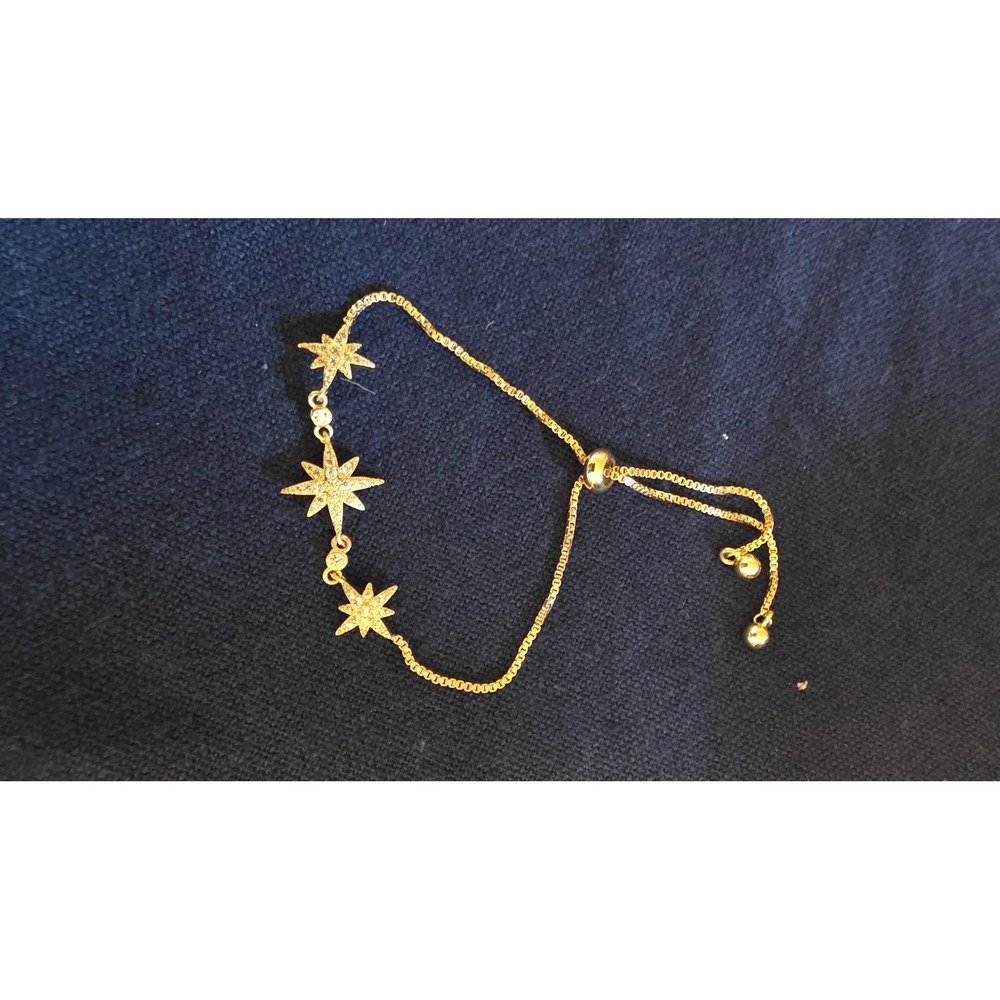 Gold Tone North Star Pave Crystal Adjustable Bolo Bracelet Celestial Jewelry